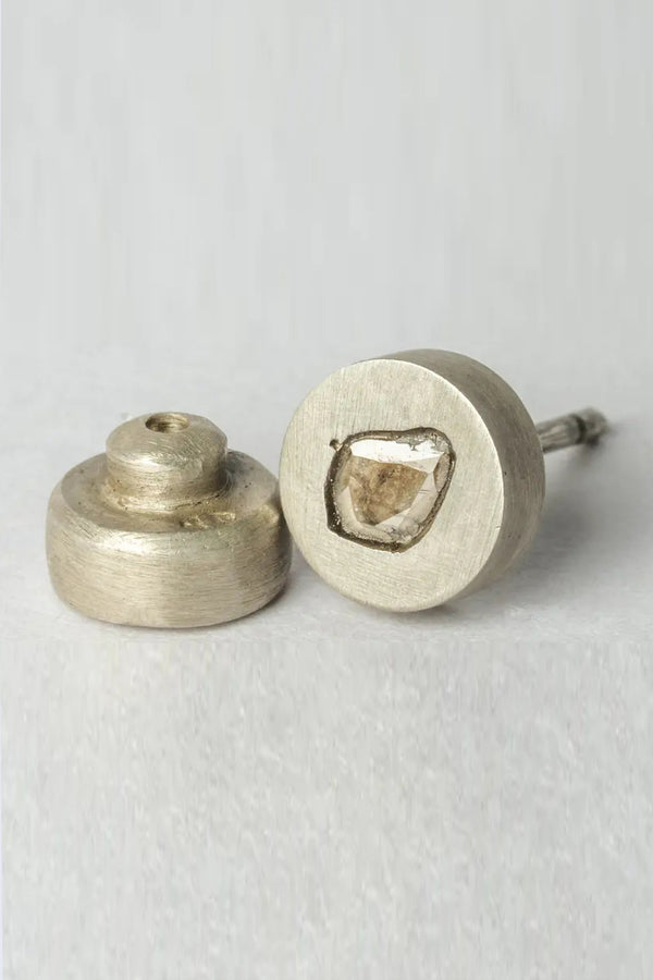 Parts of Four Stud Earrings Collection II Highly Handcrafted Natural Stone PS4-1035-9-DA+DIA -ZCY Dirty Sterling Silver+0.1 Carat Diamond Slice PPOF44